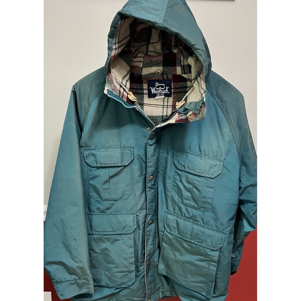VTG Woolrich Mountain Field Barn Coat 8606 Plaid Wool Blanket Lined Green Mens L